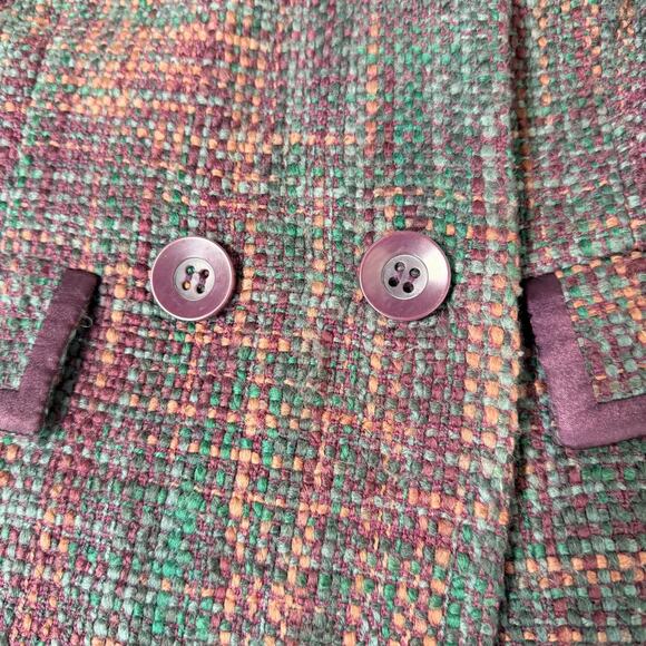 Apostrophe Trench Pea Coat Womens Multicolor Woven Tweed Double Breasted Size 12 - Picture 7 of 15